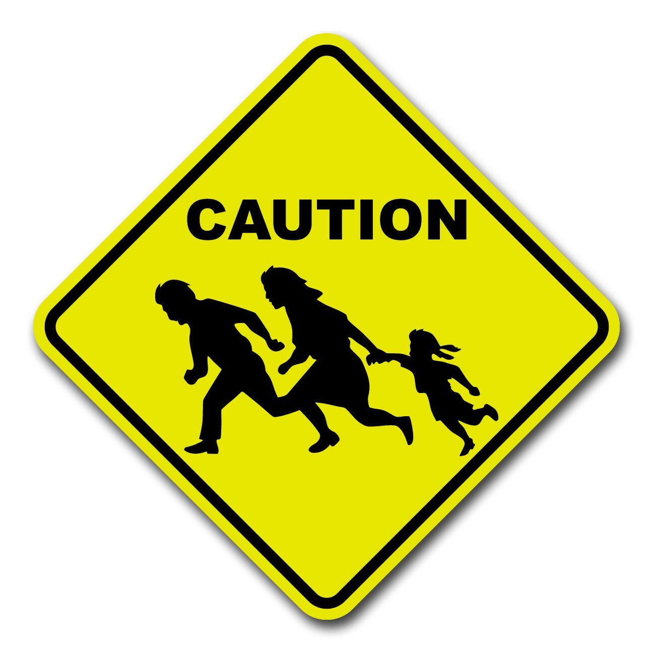 Illegal Alien Family Crossing 8″ Diamond Yellow Metal Sign Plaque
