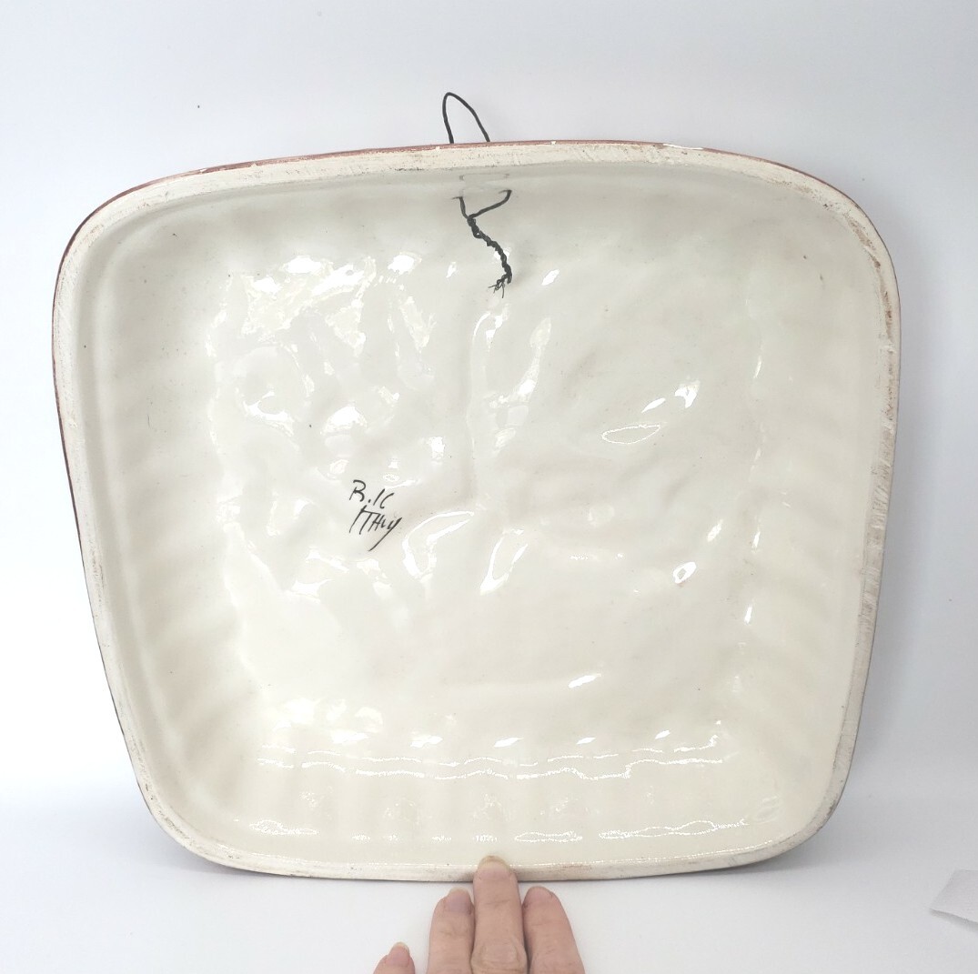 Vintage Ceramic Hand Painted Raised Floral Wall Hanging Mold Italy 9.5″ Square