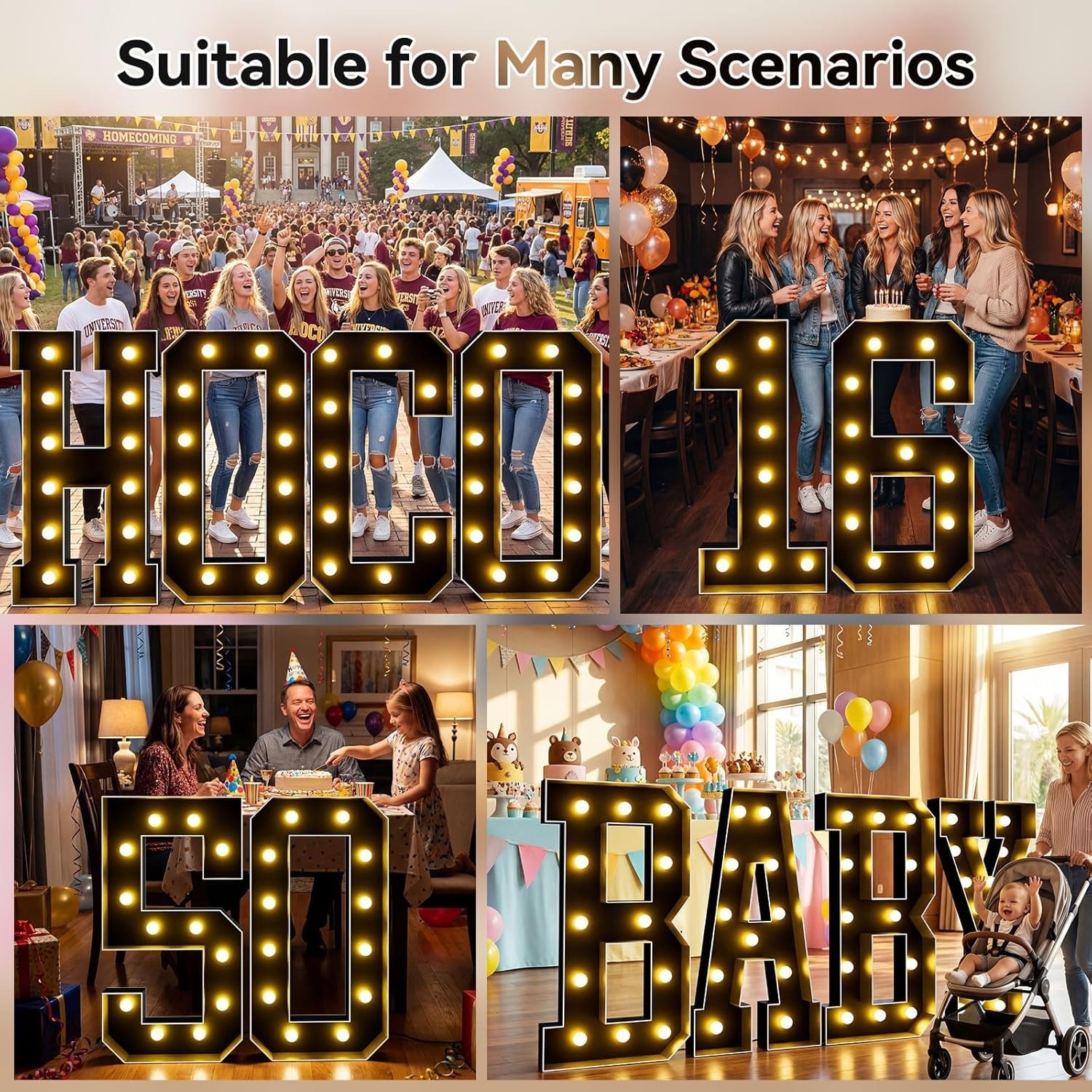 4FT Black Marquee Light Up Letters T for Indoor Outdoor Events Large Party Decor
