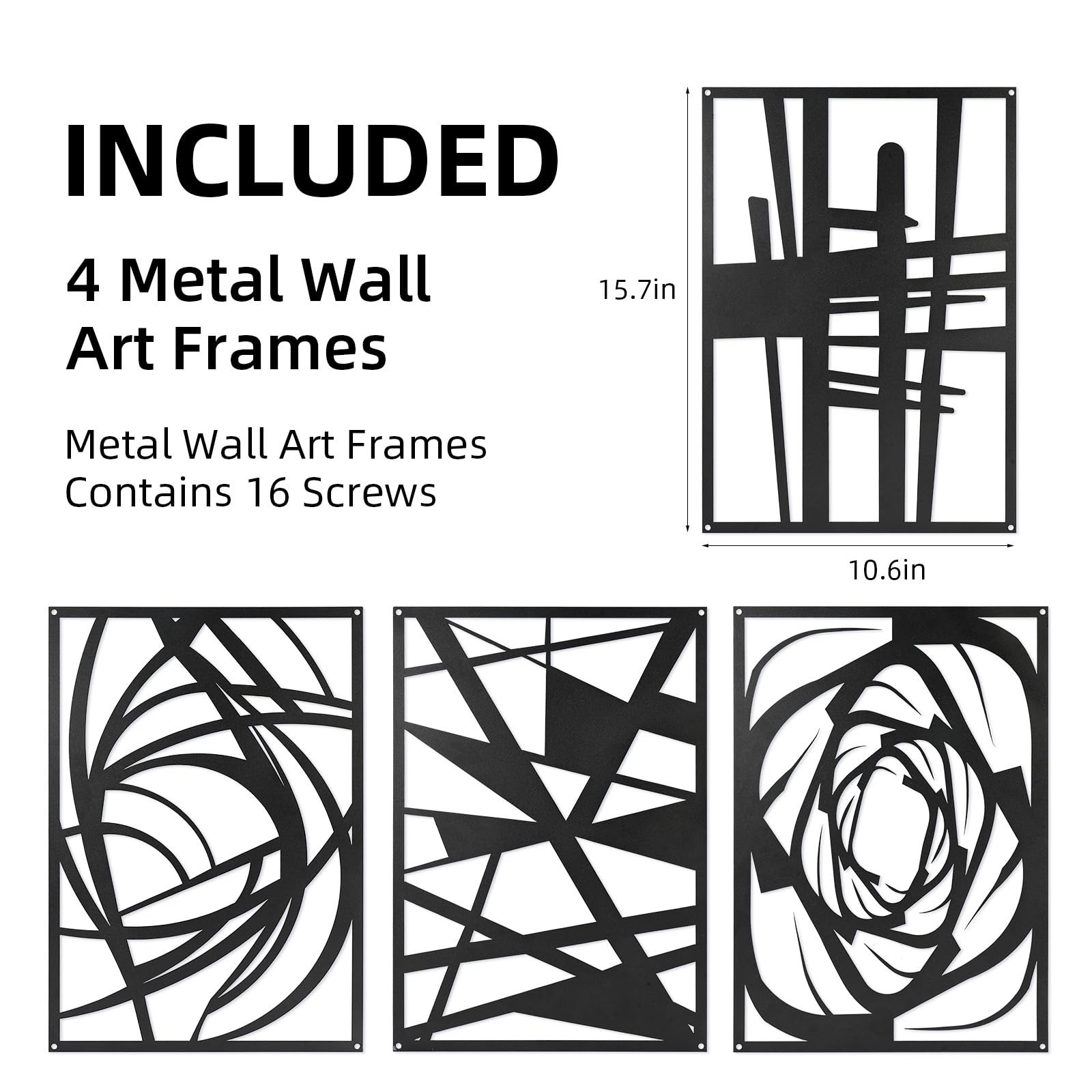4 Pieces Black Abstract Metal Wall Art, Modern Minimalist Matte Wall Decor, 3…