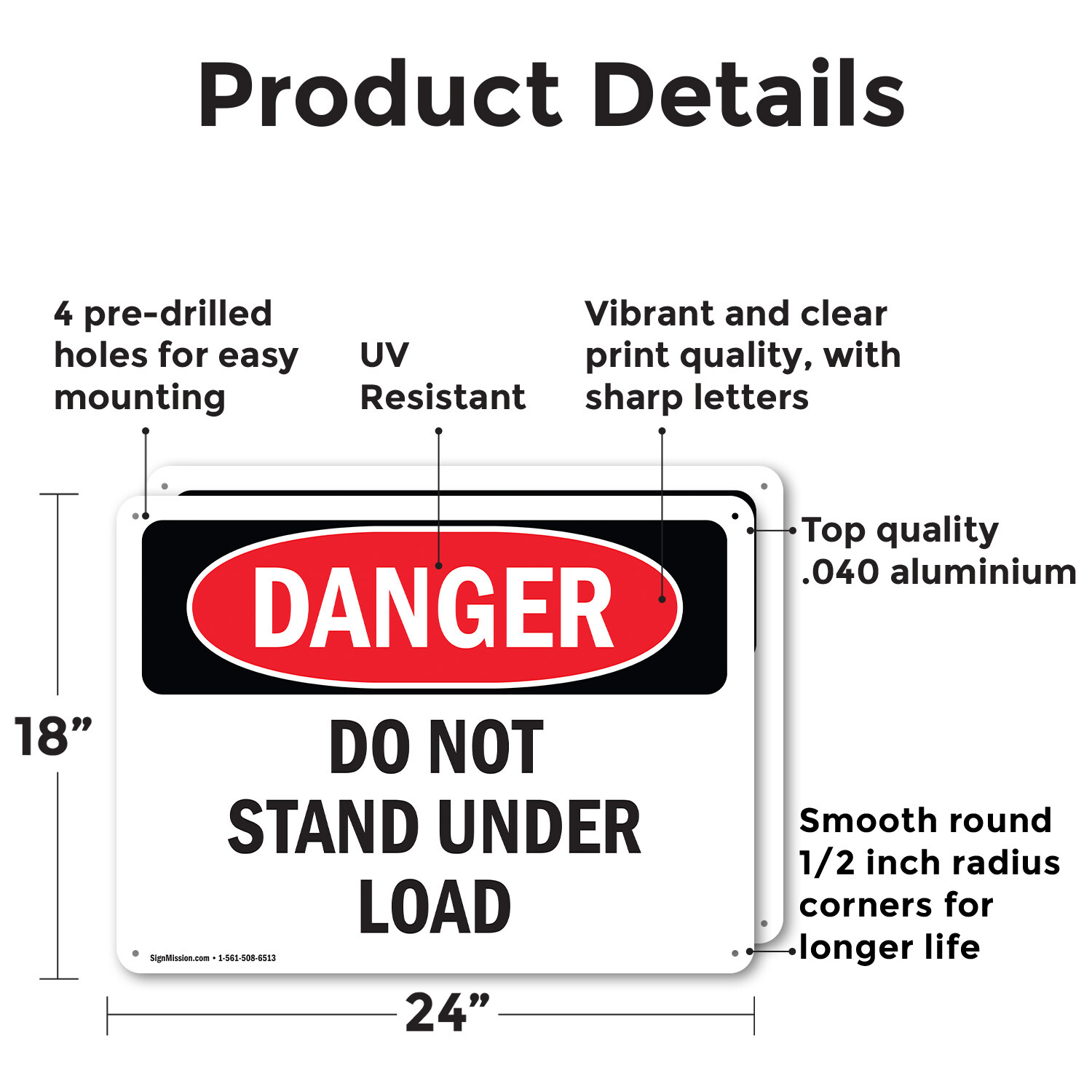(2 Pack) Do Not Stand Under Load OSHA Danger Sign Decal Metal Plastic