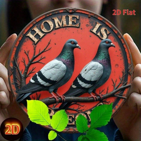Round Vintage Metal Tin Sign Home Is Pigeons Bird Wall Decor Plaque 8x12in