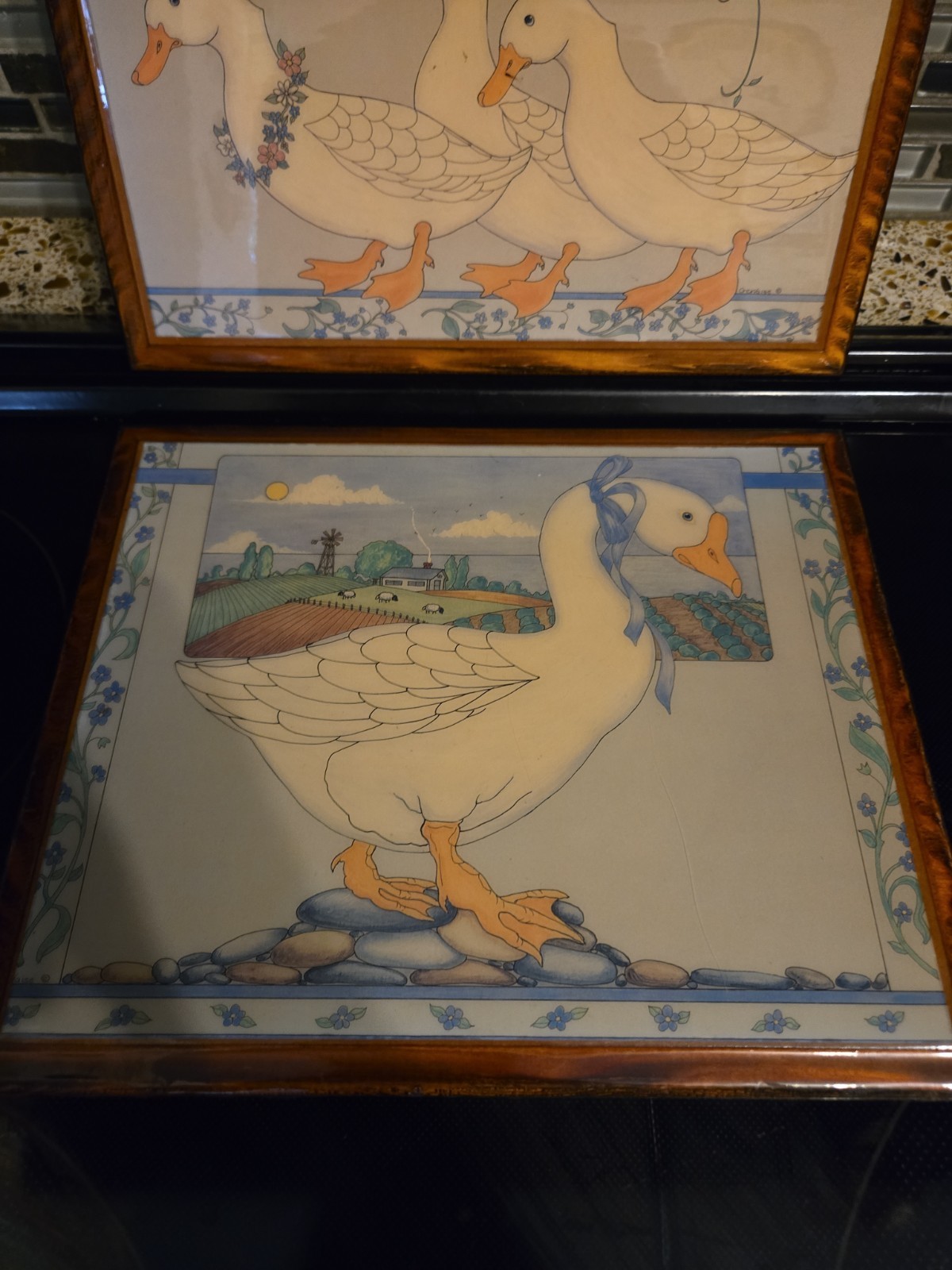 Vintage Goose Decor Wood Wall Art Cottagecore Grandmacore X 2