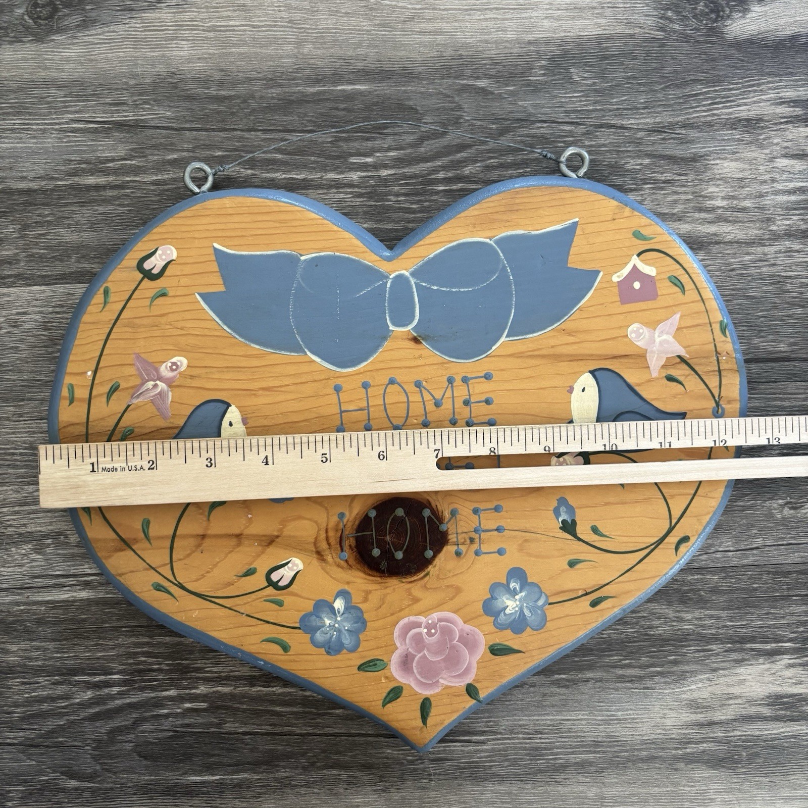 Vintage Country Blue Dusty Rose Birds Home Sweet Home Heart Sign Farmhouse Paint