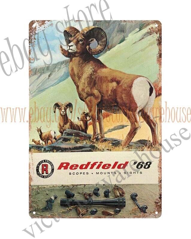 1968 Redfield Scopes Mounts Sights outdoor wildlife hunting metal tin sign big