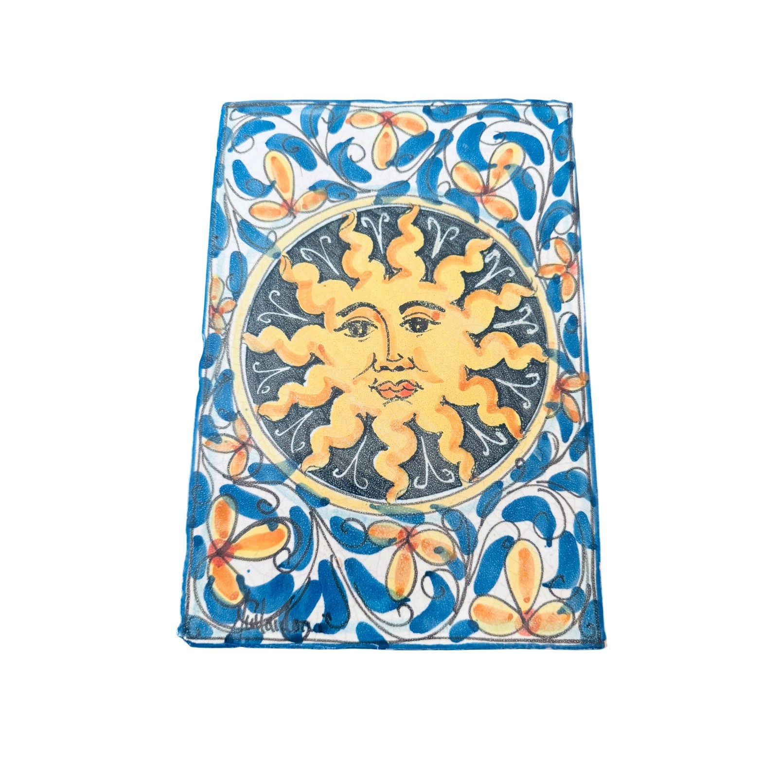 Ceramiche Fratantoni Italian Ceramic Sun Face Wall Plaque Hand Painted 11.5x8x1″