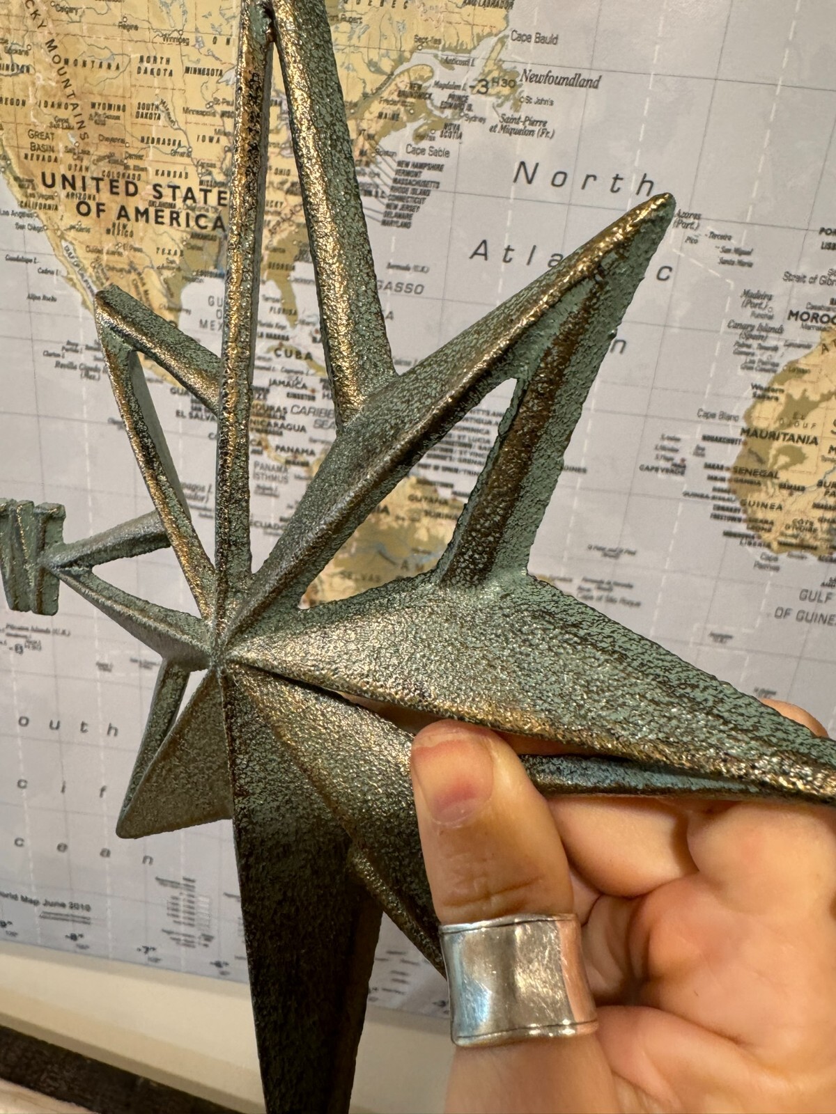 Nautical Star Compass Wall Beach Decor Verdigris Green Patina Rustic Cast Iron
