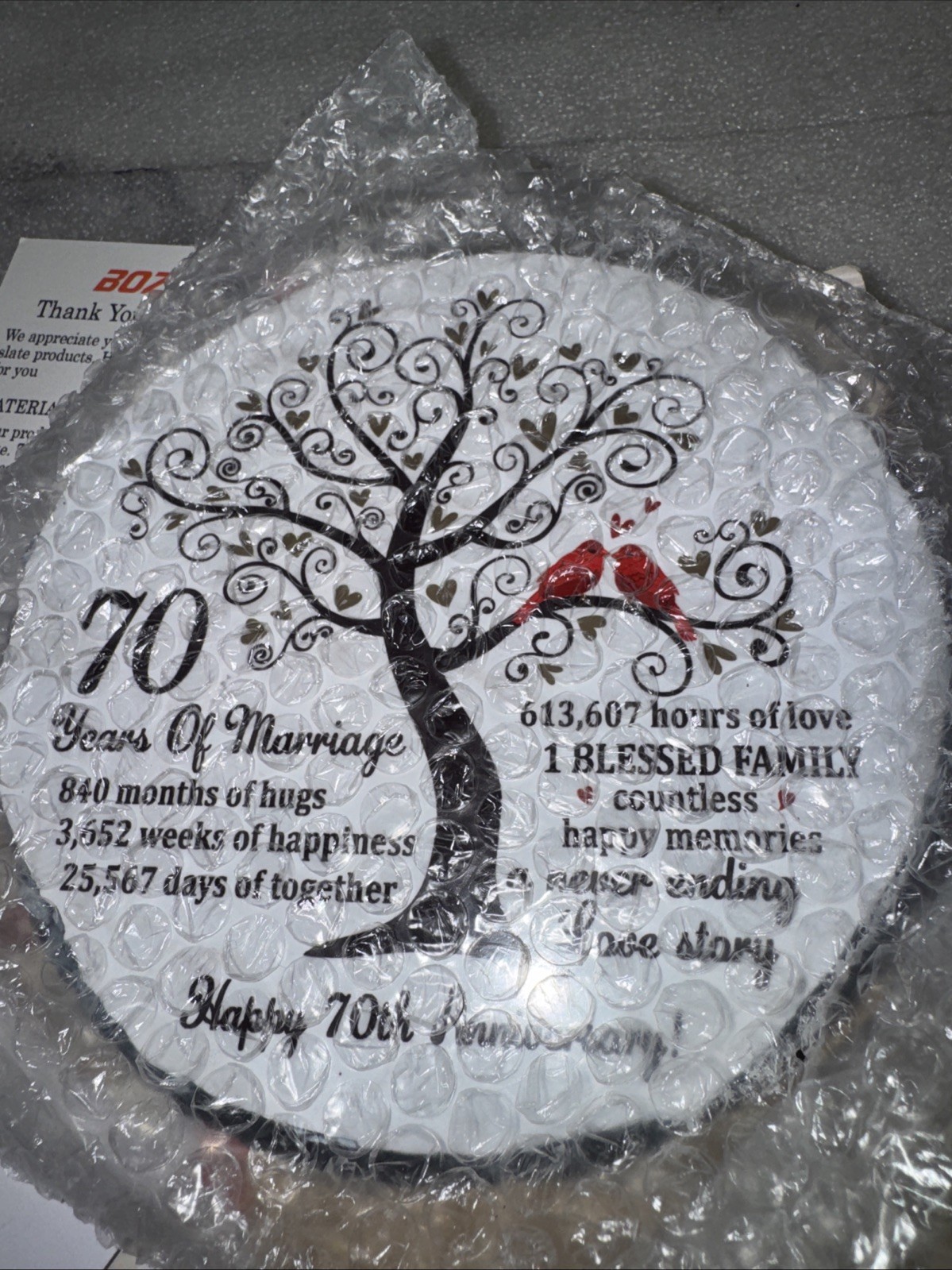BOZSPACER 70th Anniversary Natural Slate Plaque – Gift for Couple