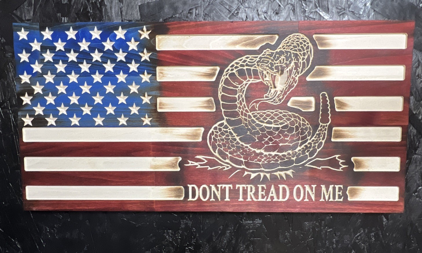 Rustic Wooden Gadsden Don’t tread on me American Flag / Made In America