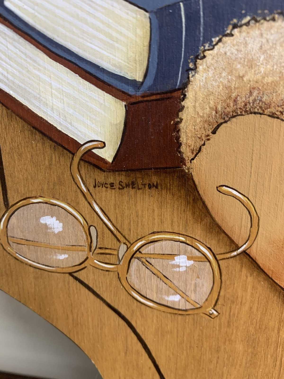 Wood Hand Painted Teddy Bear Book Nook Reading Wall Library Plaque Joyce Shelton