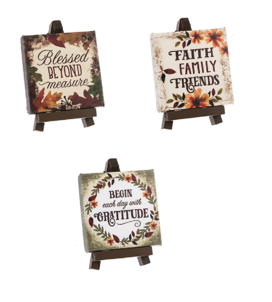 3 Piece Fall Easel Plaques: Blessed, Faith Family Friends, Gratitude
