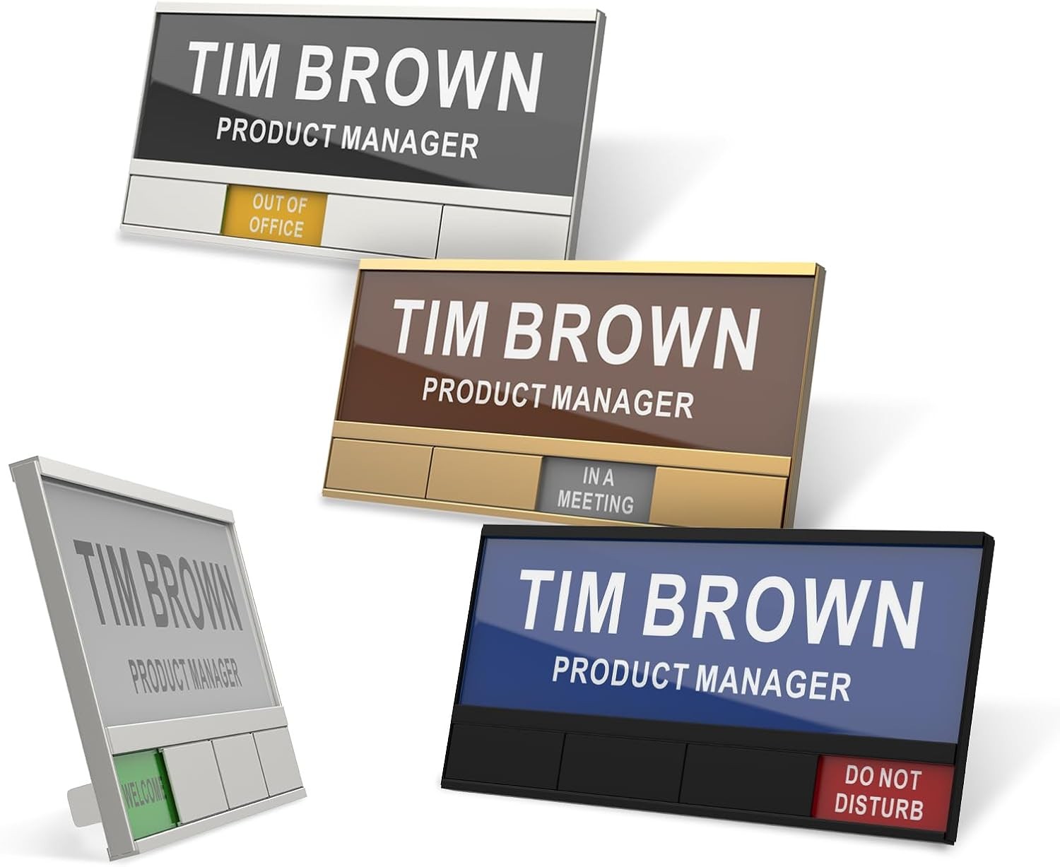 2-IN-1 Aluminum Name Plate For Desk/Doors/Cubicle Wall, With 4 Status Options, C