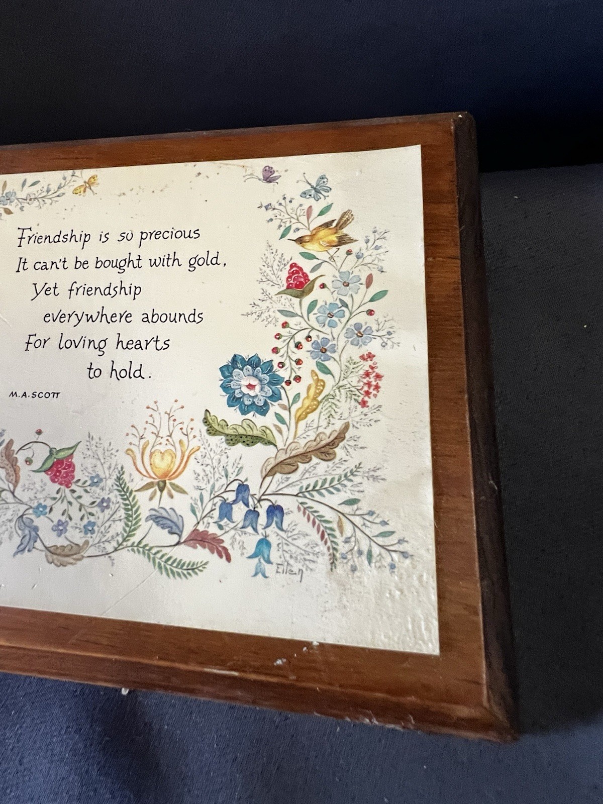 Vintage 1976 Floral Friendship Poem Wood Plaque Cottagecore Decor Gift