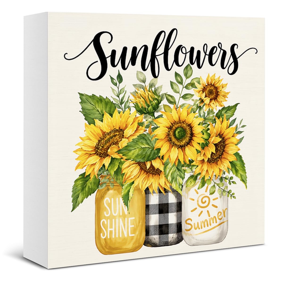 Summer Sunflower Decor Sunflowers Sunshine Wooden Box Block Sign for Home Liv…