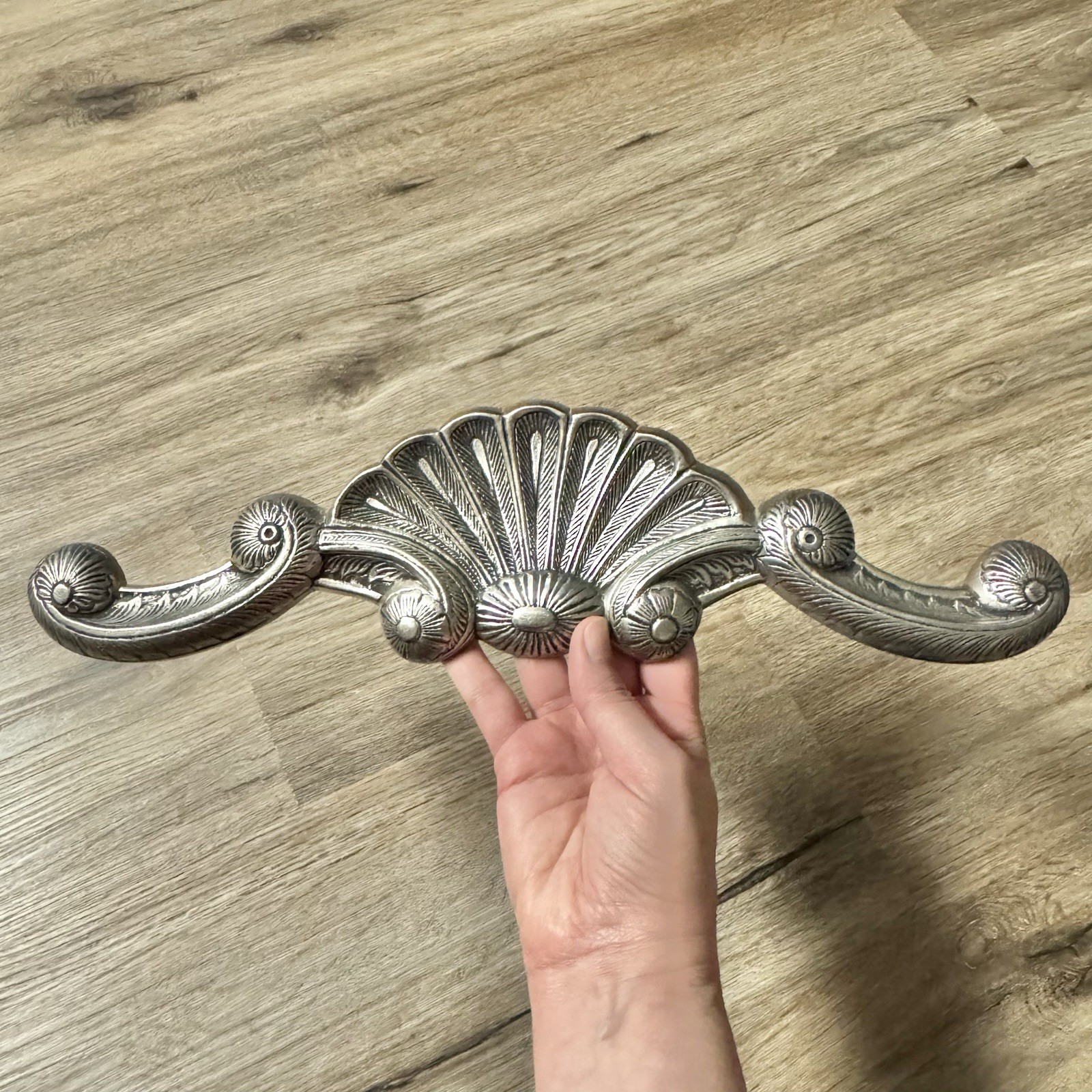 Vtg India Silver Metal Ornate Victorian Scroll Decorative Wall Hanging Decor