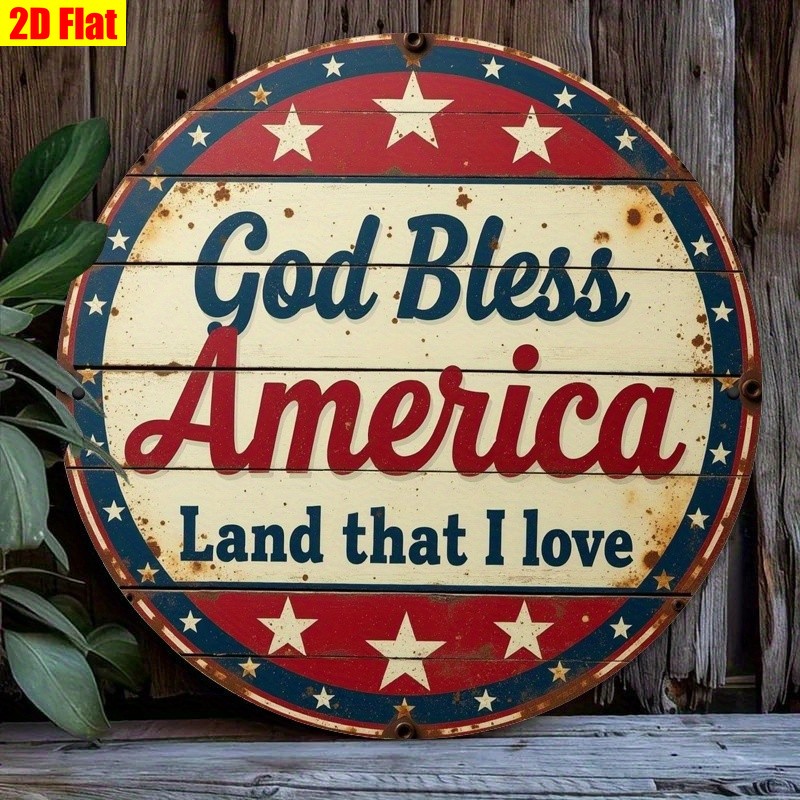 Distressed Metal Sign God Bless America USA Flag Fourth of July Patriotic Decor