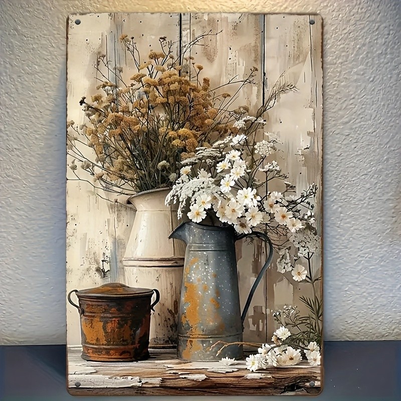 Tin Metal Sign Rectangular Decorative Nice Flowers Wall Art 8×12