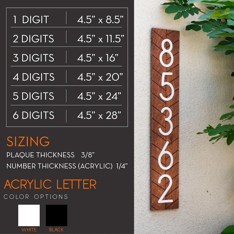 Vertical Address Sign, Modern Address Plaque, Large House Numbers