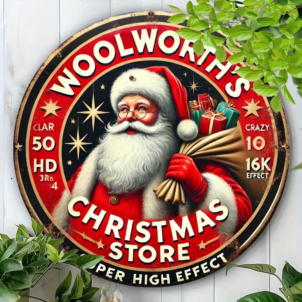 Vintage Woolworth’S Christmas Store Tin Metal Signs 8×8 Inches Retro Santa Iron