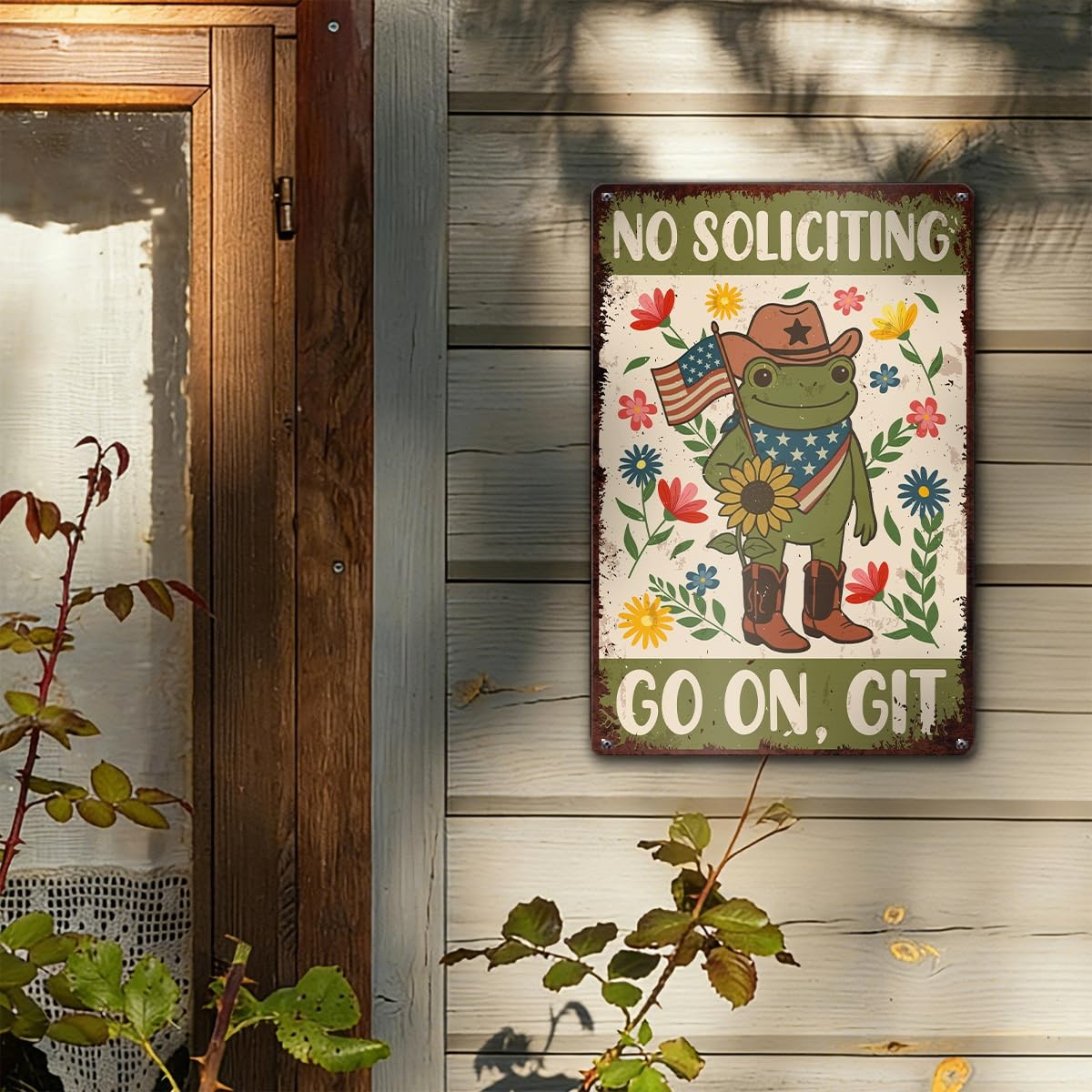 Funny Frog No Soliciting Metal Sign for House Front Door, Go on Git No Solici…