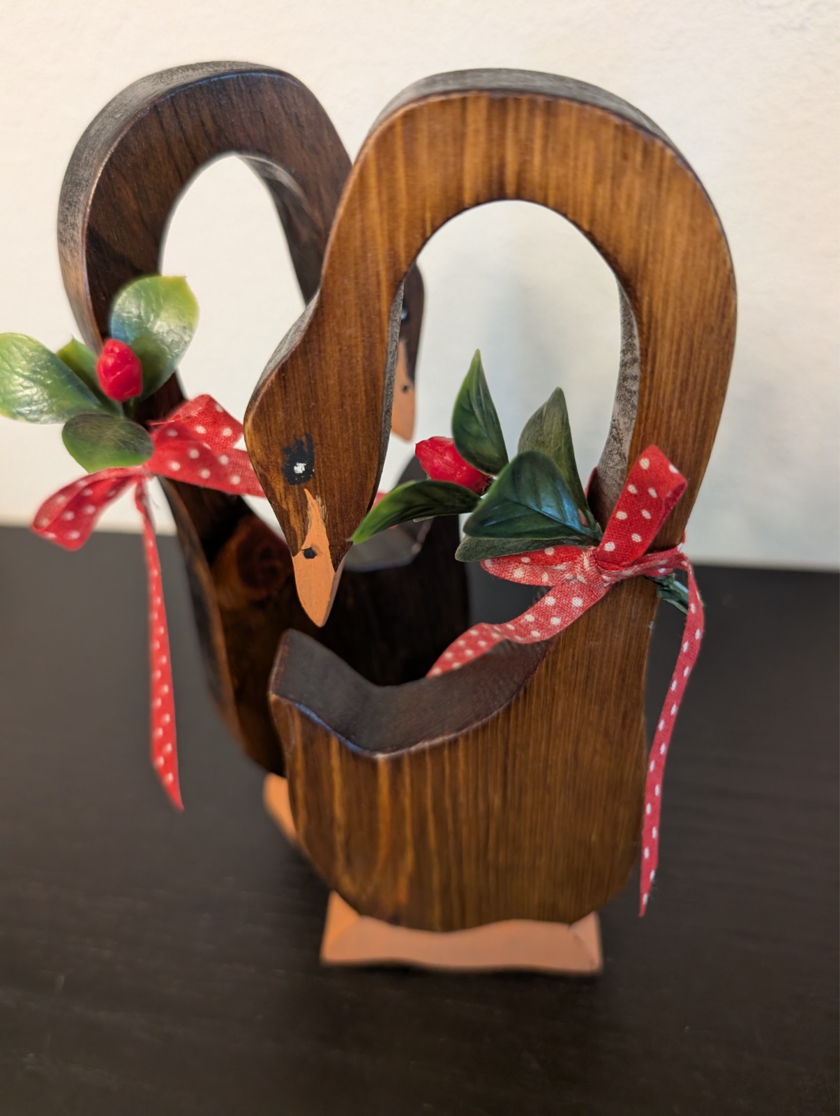 (2) Vtg CUTE 8″ Tall Wooden Goose Handcrafted Decor Country Free Standing