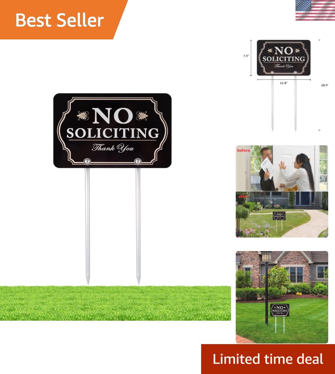Elegant No Soliciting Yard Sign – 12×21 Inch Aluminum for Instant Curb Appeal