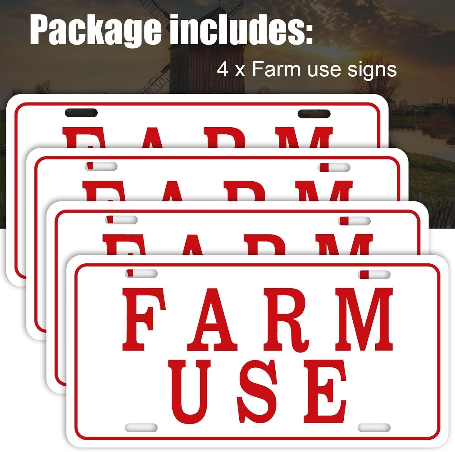 Blulu 4 Pieces Farm Use ID Tag Sign Aluminum Reflective Rust red, white