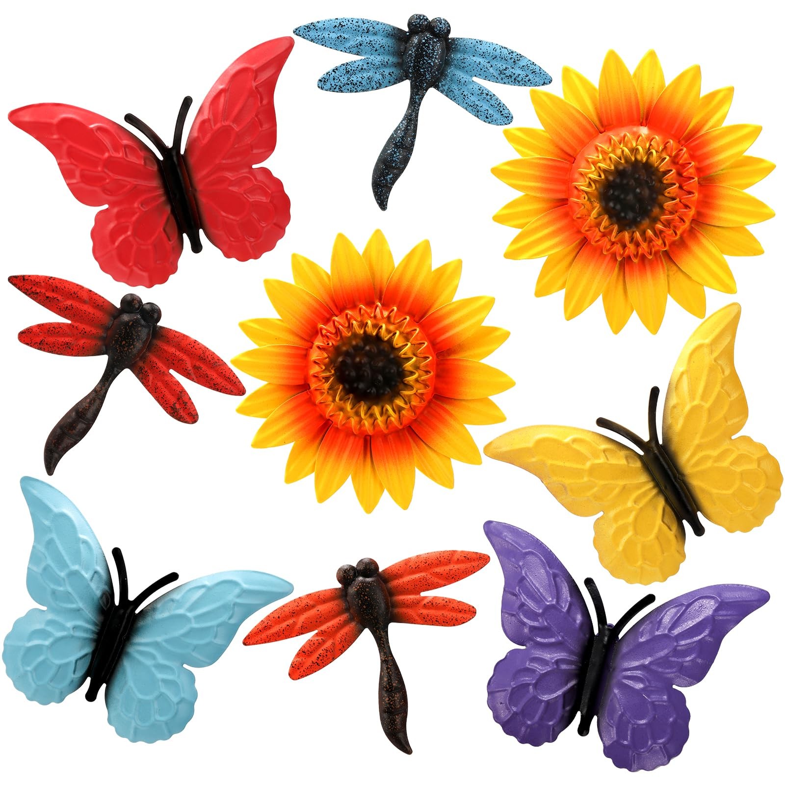 9 Pack Metal Flowers Wall Decor, Small Outdoor Fence Decoration, Butterfly Dr…