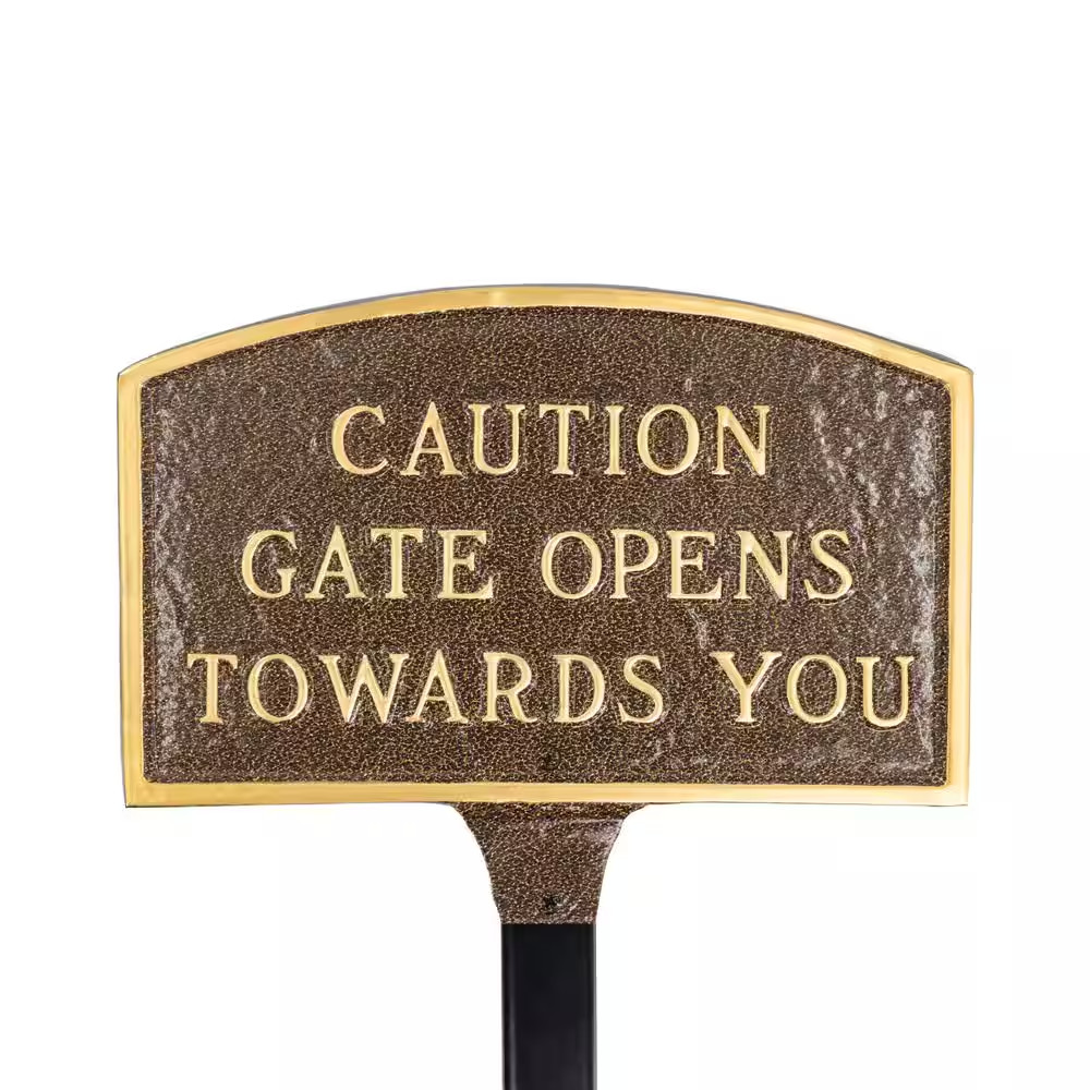 5.5 In. X 9 In. Small Arch Caution Gate Opens towards You Statement Plaque Sign