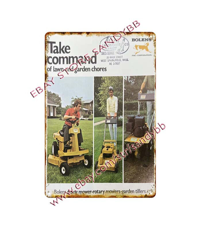 1972 Bolens Riding Rotary Mowers Garden Tillers farm barn metal tin sign