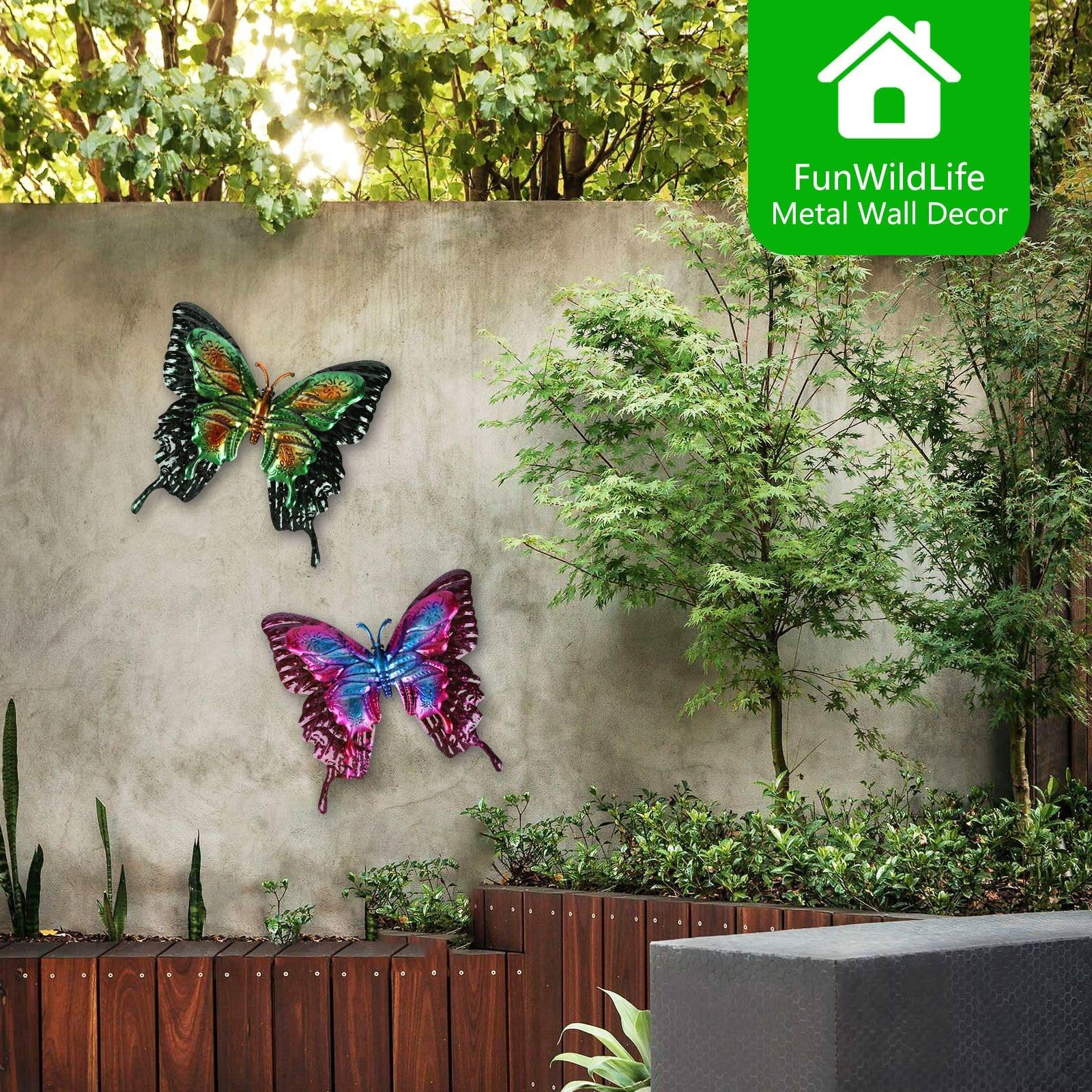 Metal Butterfly Wall Decor – 2 Pack 11.4″ Outdoor Fence Wall Art Decor, Large…
