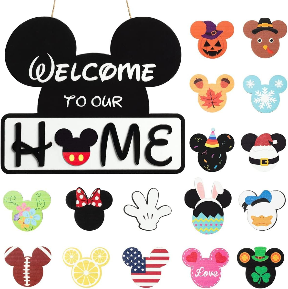 Cute Mouse Interchangeable Seasonal Welcome Door Sign for Front Door Decor, Inte