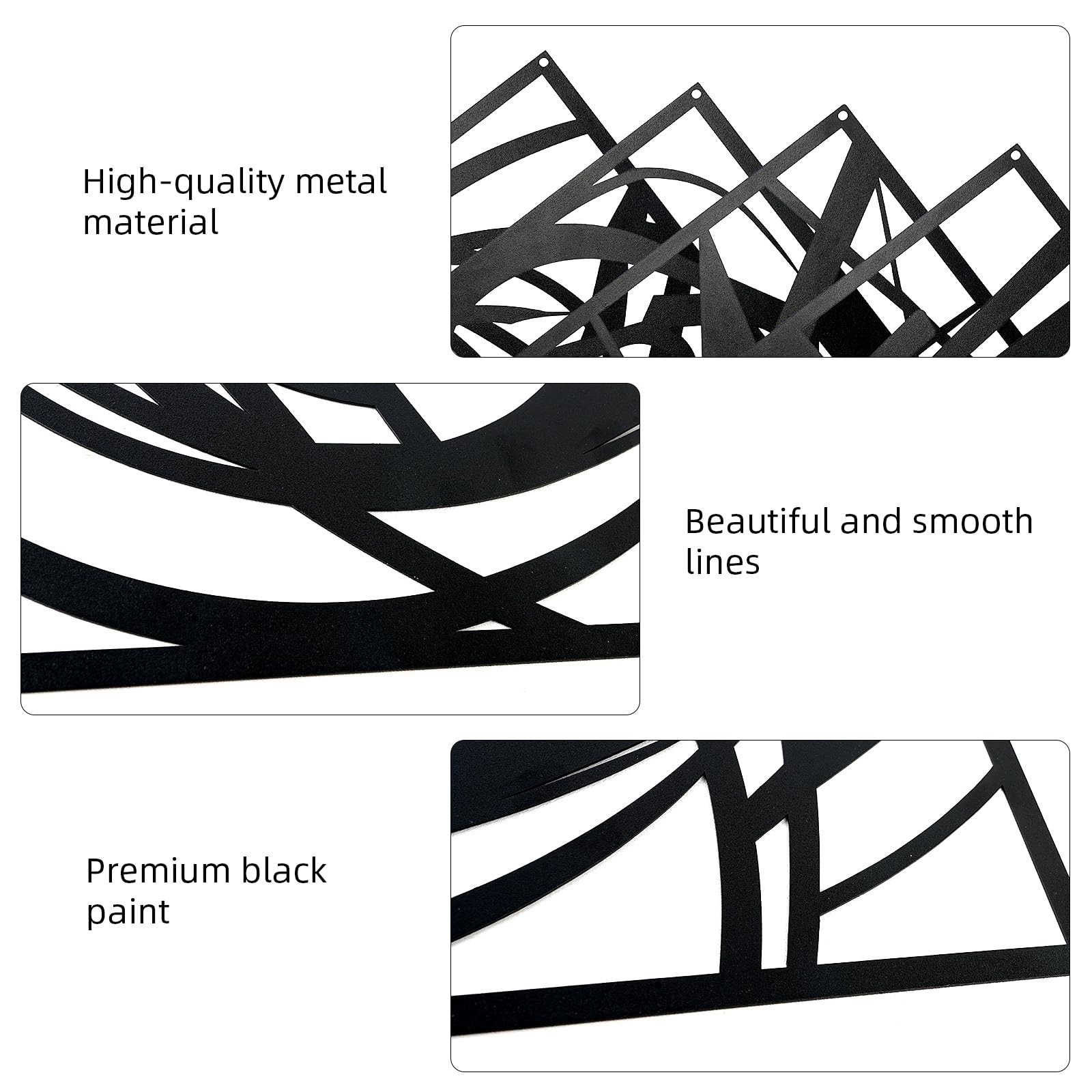 4 Pieces Black Abstract Metal Wall Art, Modern Minimalist Matte Wall Decor, 3…