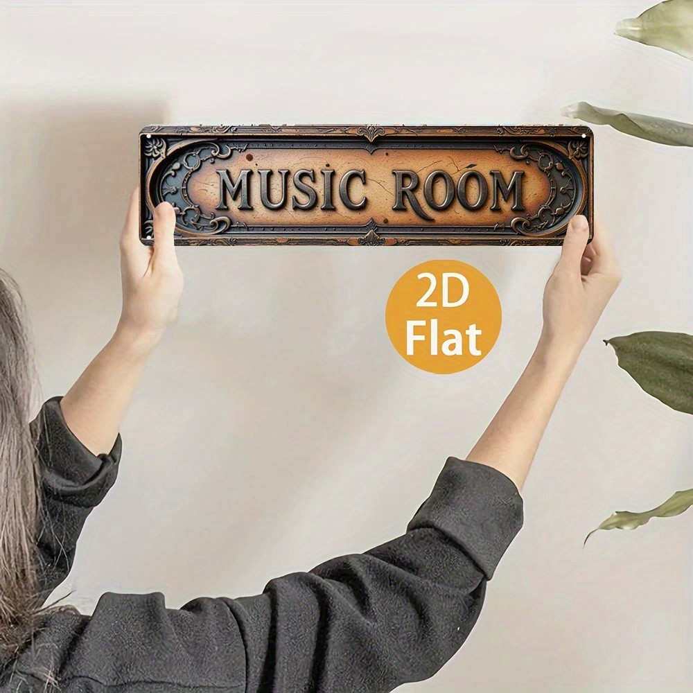 Vintage Baroque Trim Music Room Rectangular Metal Instrument Lounge Wall Sign