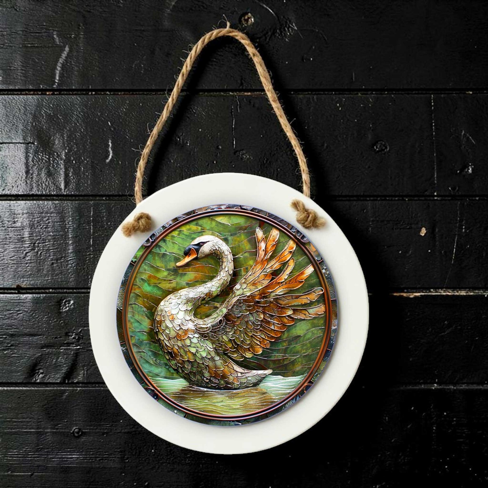 Swan Bird Door Sign – Small Wall or Window Hanging Wreath Accent Plaque 4.8 inch
