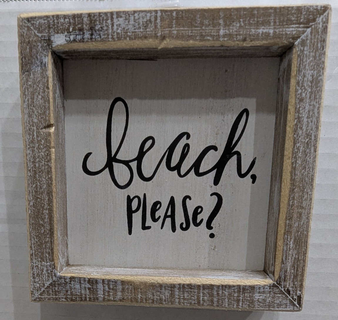 Beach Please? Wood Hanging Free Standing Sign Beach Summer Decor 5″x5″