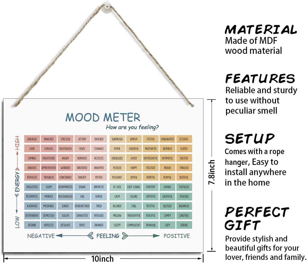 Inspirational Wood Hanging Wall Sign, Hanging Feelings Thermometer Signs, Self R