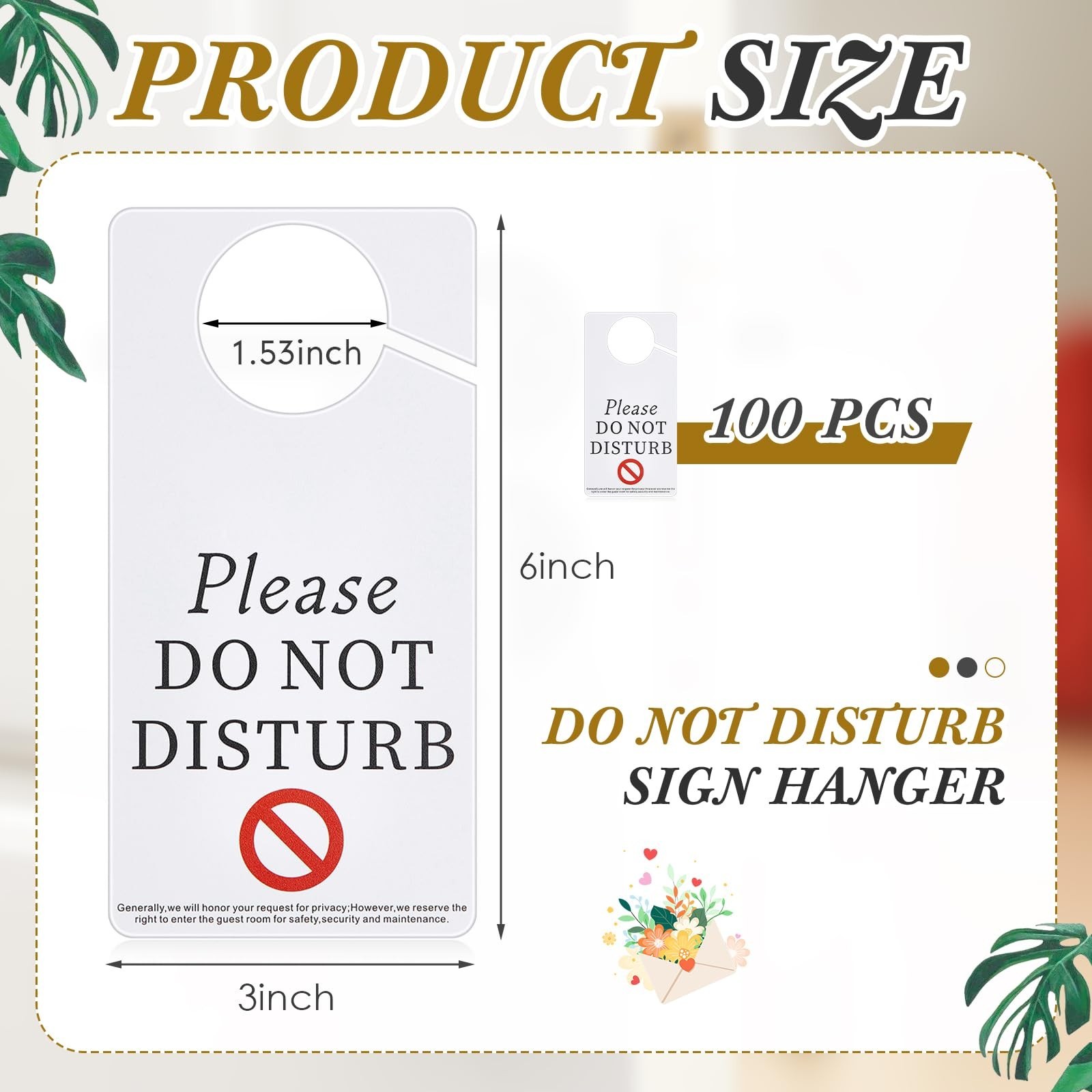 100 Pcs Door Hanger Signs 3″x6″ Please Do Not Disturb Double-Sided PVC for Hotel