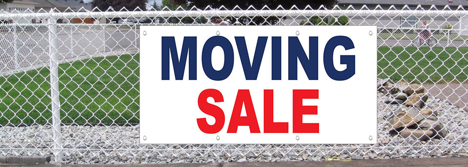 Moving Sale Blue Red 13 Oz Vinyl Banner Sign With Grommets
