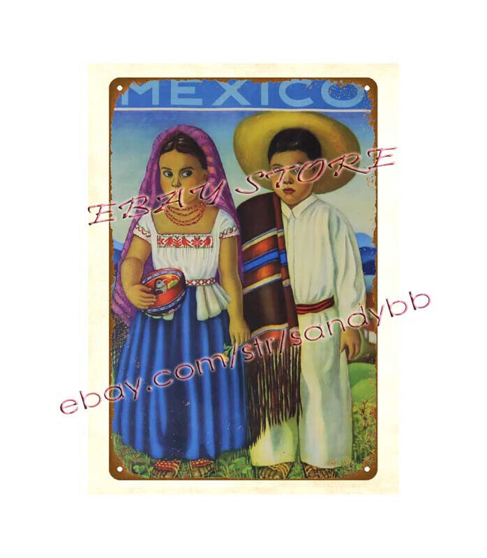 reproduction indoor wall decor Mexico, vintage travel poster metal tin sign