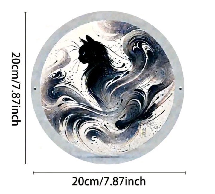 Vintage Black Cat Swirl Art 8×8 Round Tin Sign Wall Decor Gift Idea Unique Home
