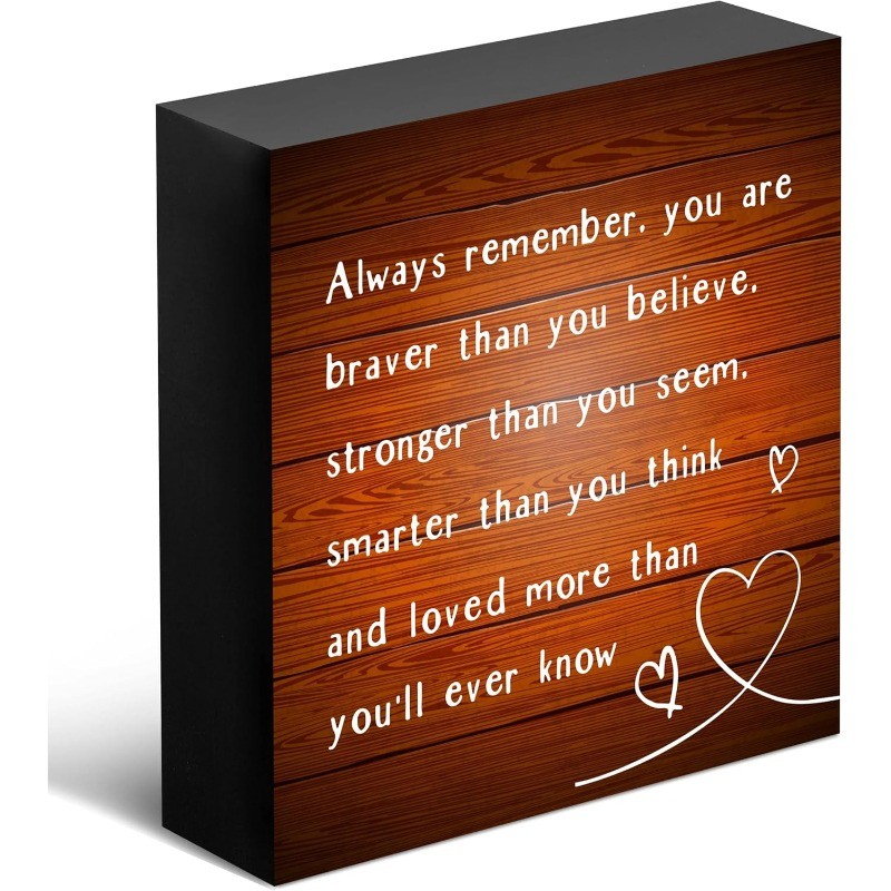 Brown Wood Grain Freestanding Box Sign Inspirational Braver Smarter Quote