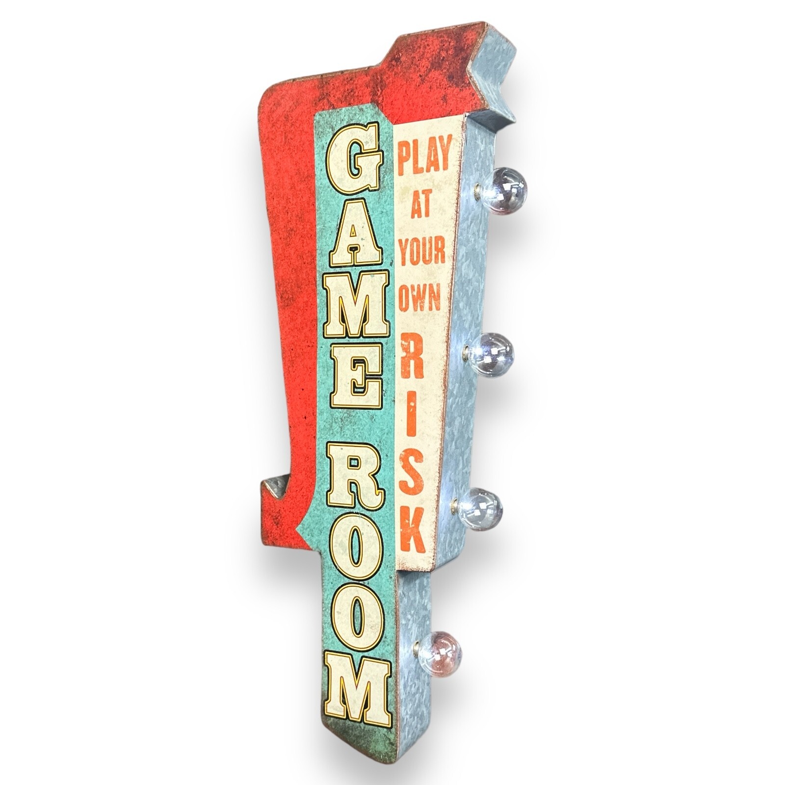 Game Room Play At Your Own Risk Double Sided 25″ Marquee LED Sign Vintage Design