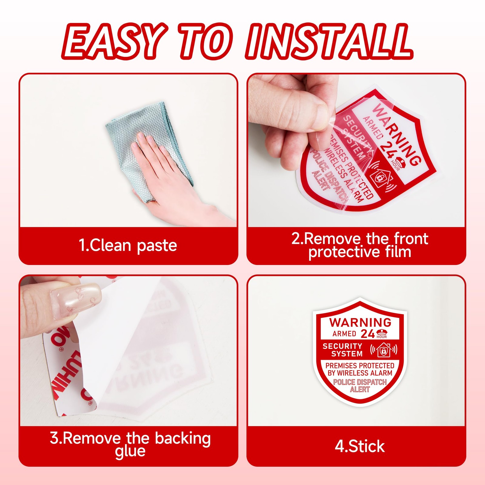 3PCS Security Alarm System Sign for 2.36IN, Red Warning 02