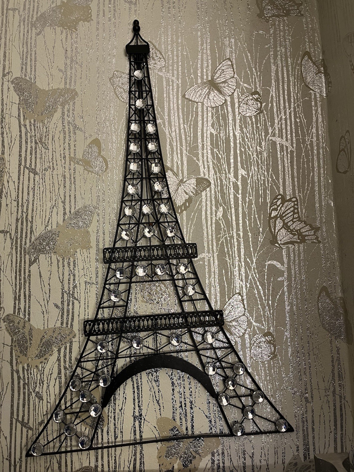 Large Eiffel Tower Metal Wall Decor Rhinestone Paris Art 30in Black