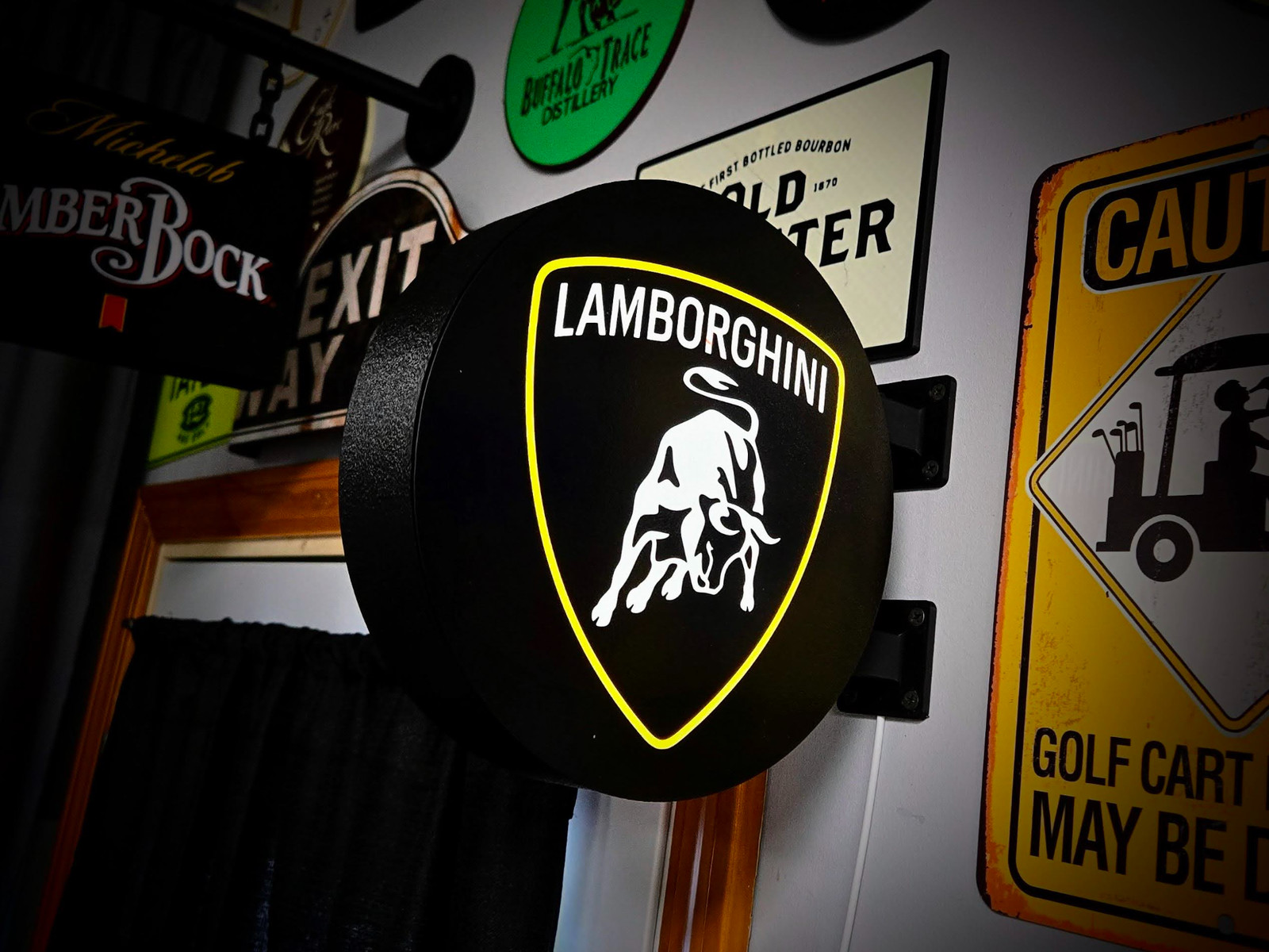 Lamborghini LED Lightbox Sign 3D Printed Round Wall Mount Man Cave Garage Decor