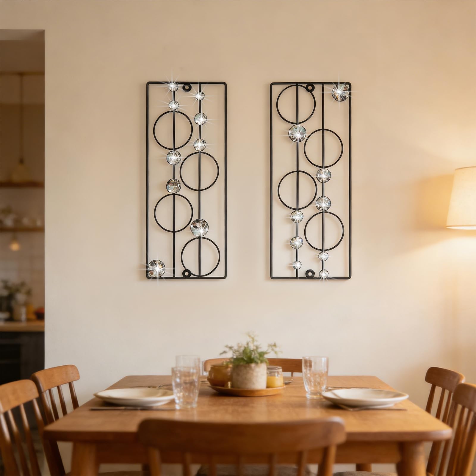 2 Pack Bling Abstract Metal Wall Art Minimalist Geometric Rhinestone Decor
