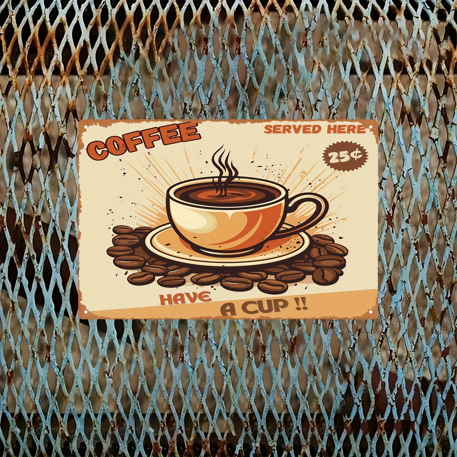 Retro Café Metal Sign with Coffee Cup Wall Art