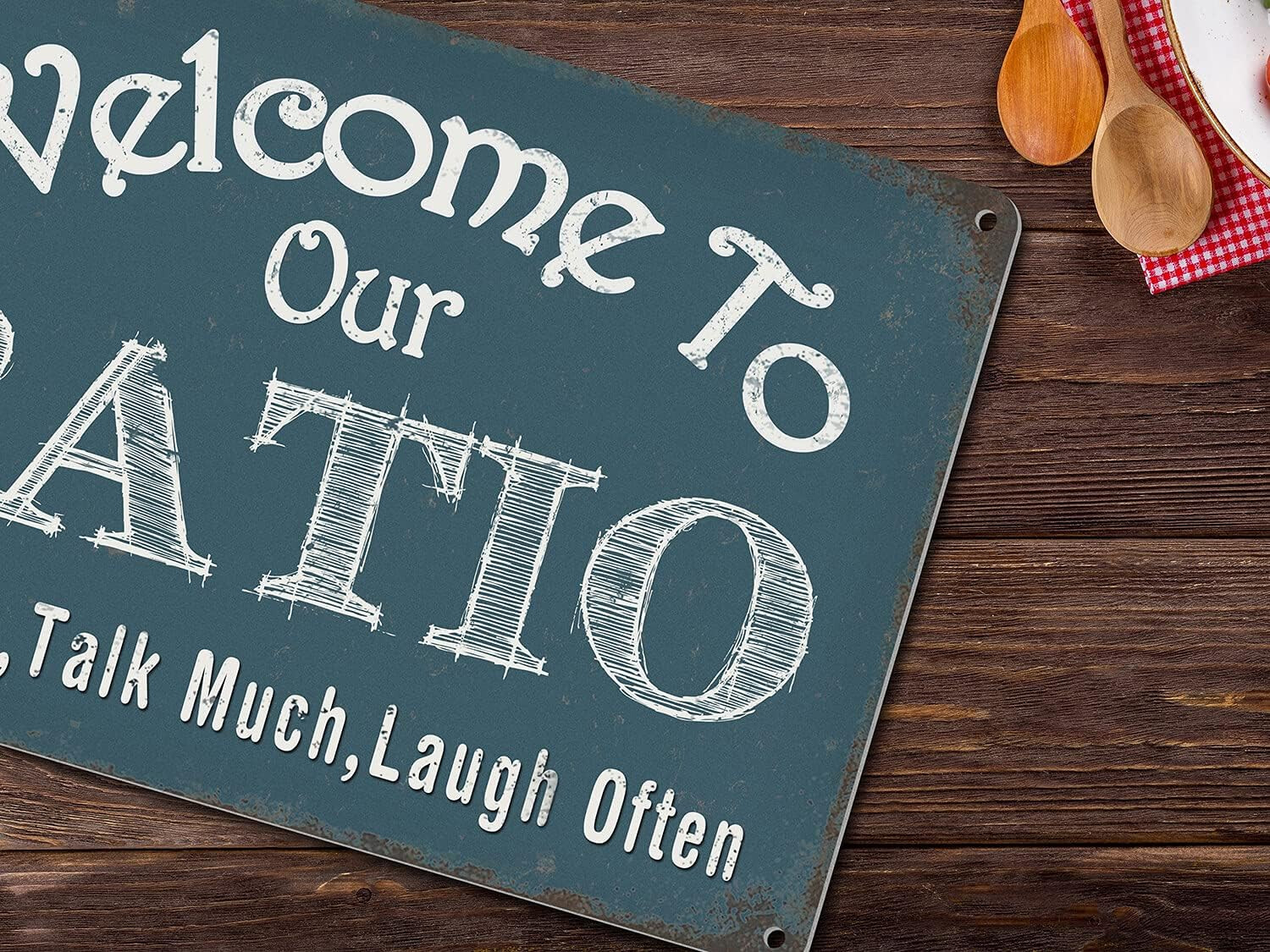 Welcome to Our Patio Sign Backyard Accessories Decor Outdoor, Vintage Aluminum M