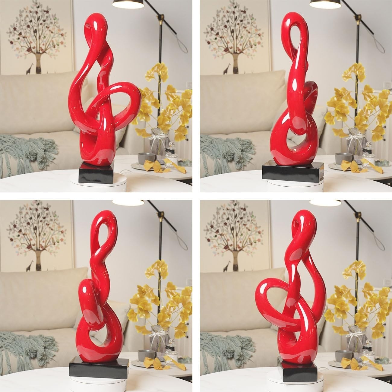 Modern Polyresin Music Note Sculpture Red 22.5 Inch Treble Clef Home Decor